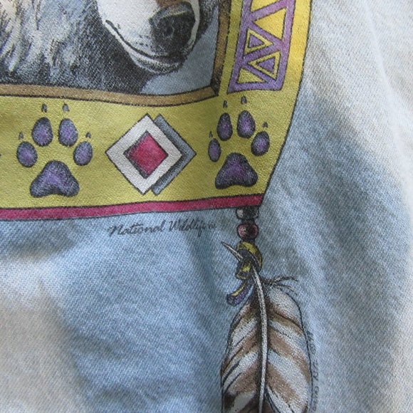 Mens Vtg Native American Wolf Print Denim Button Up Shirt Sz M - Picture 7 of 7